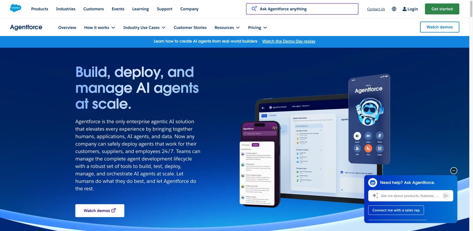 Salesforce Agentforce Service interface showing CRM-native AI service agents