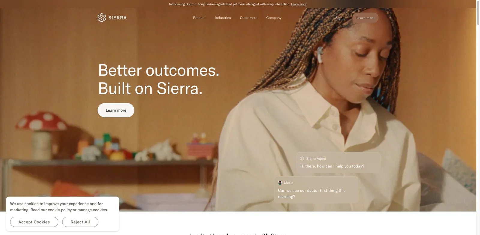 Sierra interface showing autonomous AI customer service agent workflows