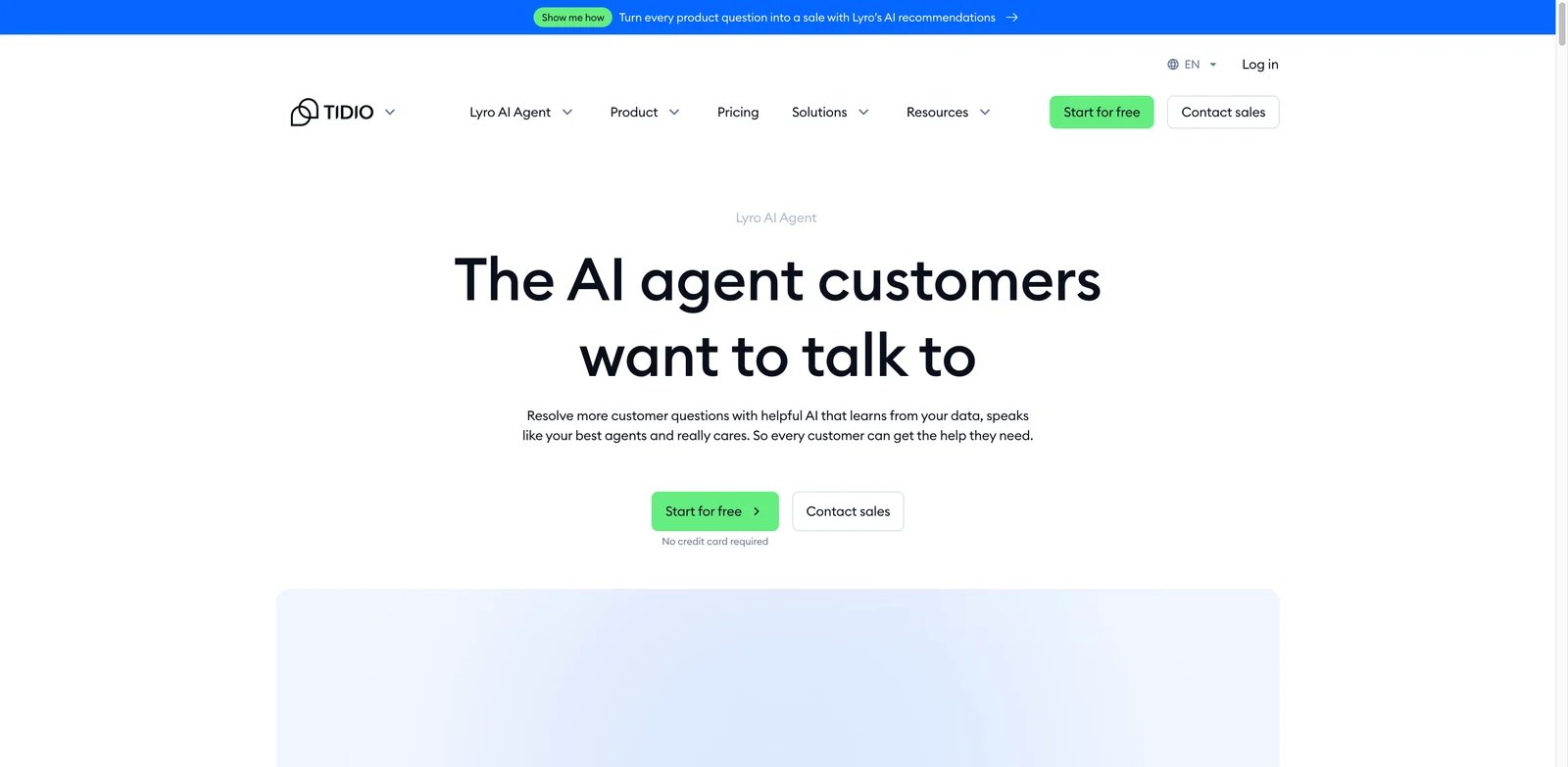 Tidio Lyro interface showing AI chat support for small businesses