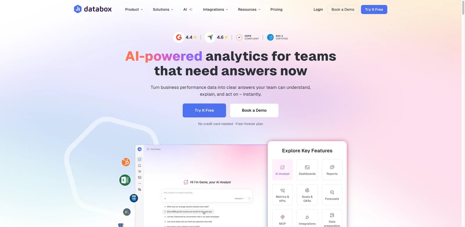Databox interface showing AI KPI dashboard workflow