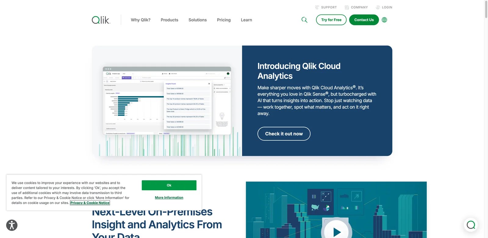 Qlik Sense interface showing AI dashboard insight workflow