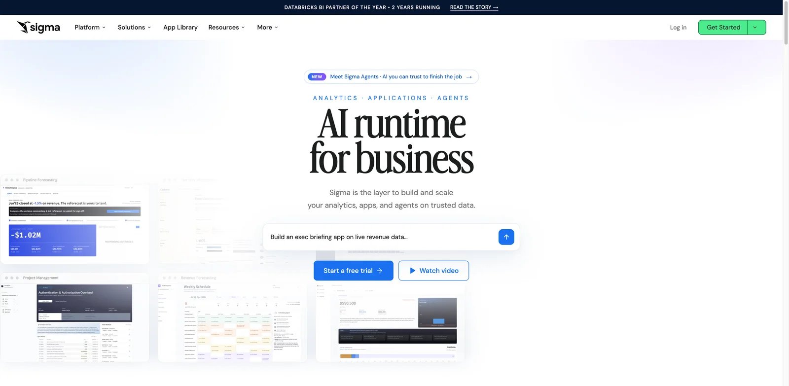 Sigma interface showing warehouse-native AI dashboard workflow