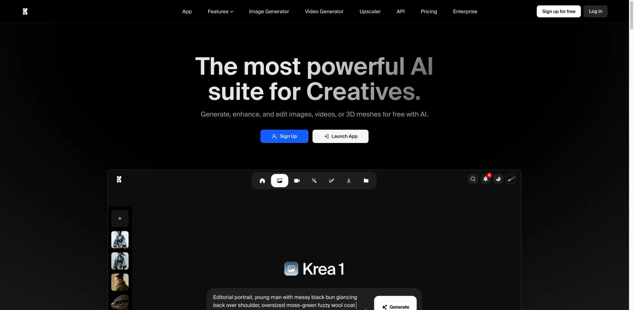 Krea interface showing real-time AI generation