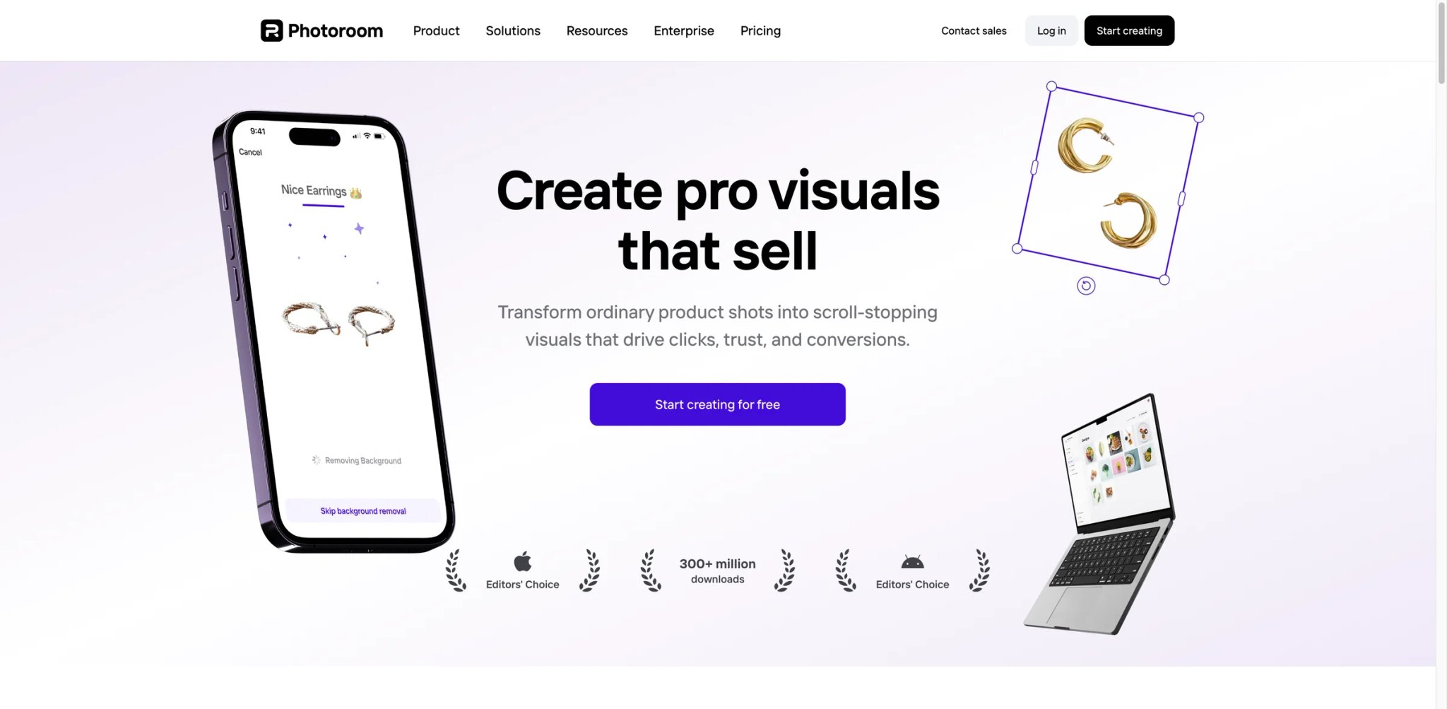 PhotoRoom interface showing background removal and product staging