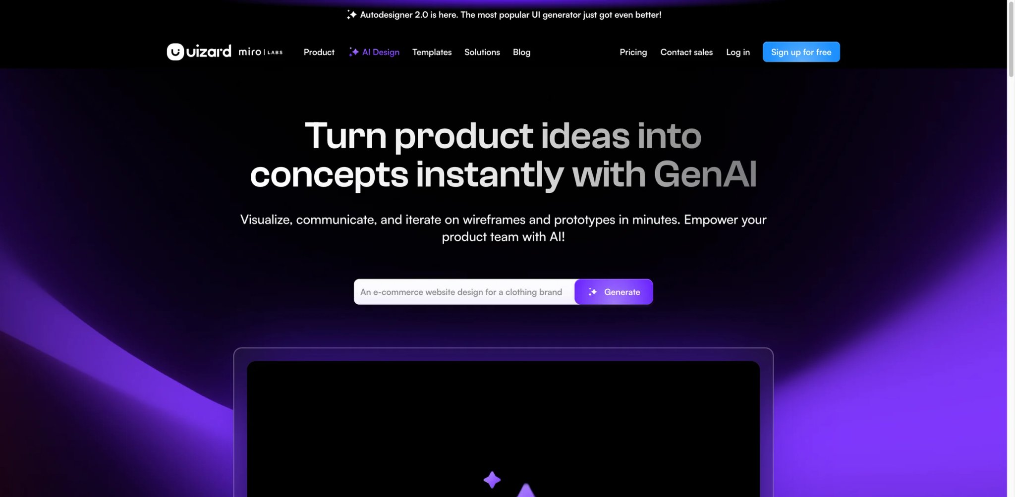 Uizard interface showing AI UI mockup generation