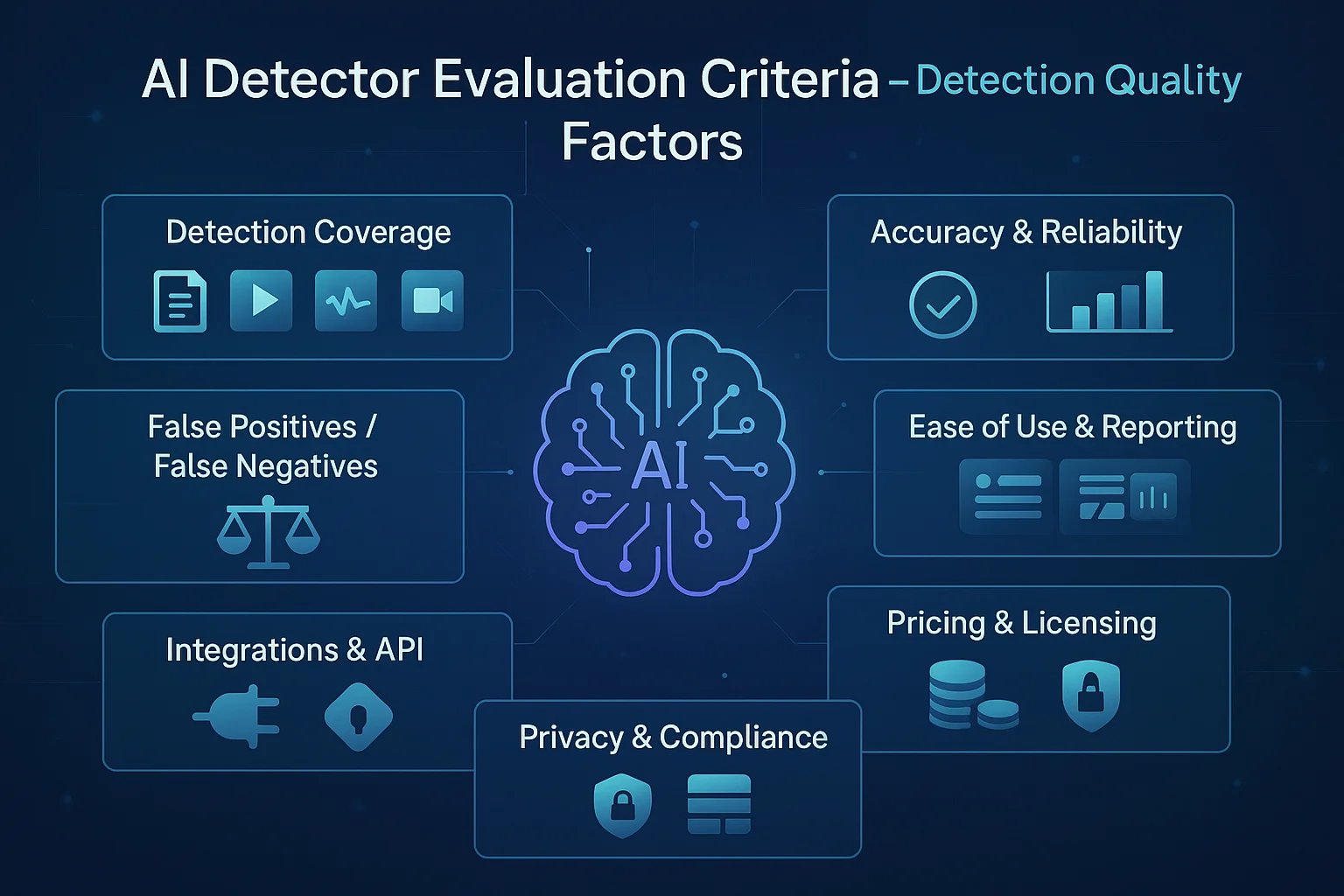 AI detector evaluation criteria showing detection quality factors