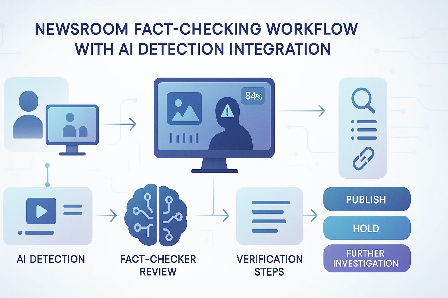 Newsroom fact-checking workflow with AI detection integration