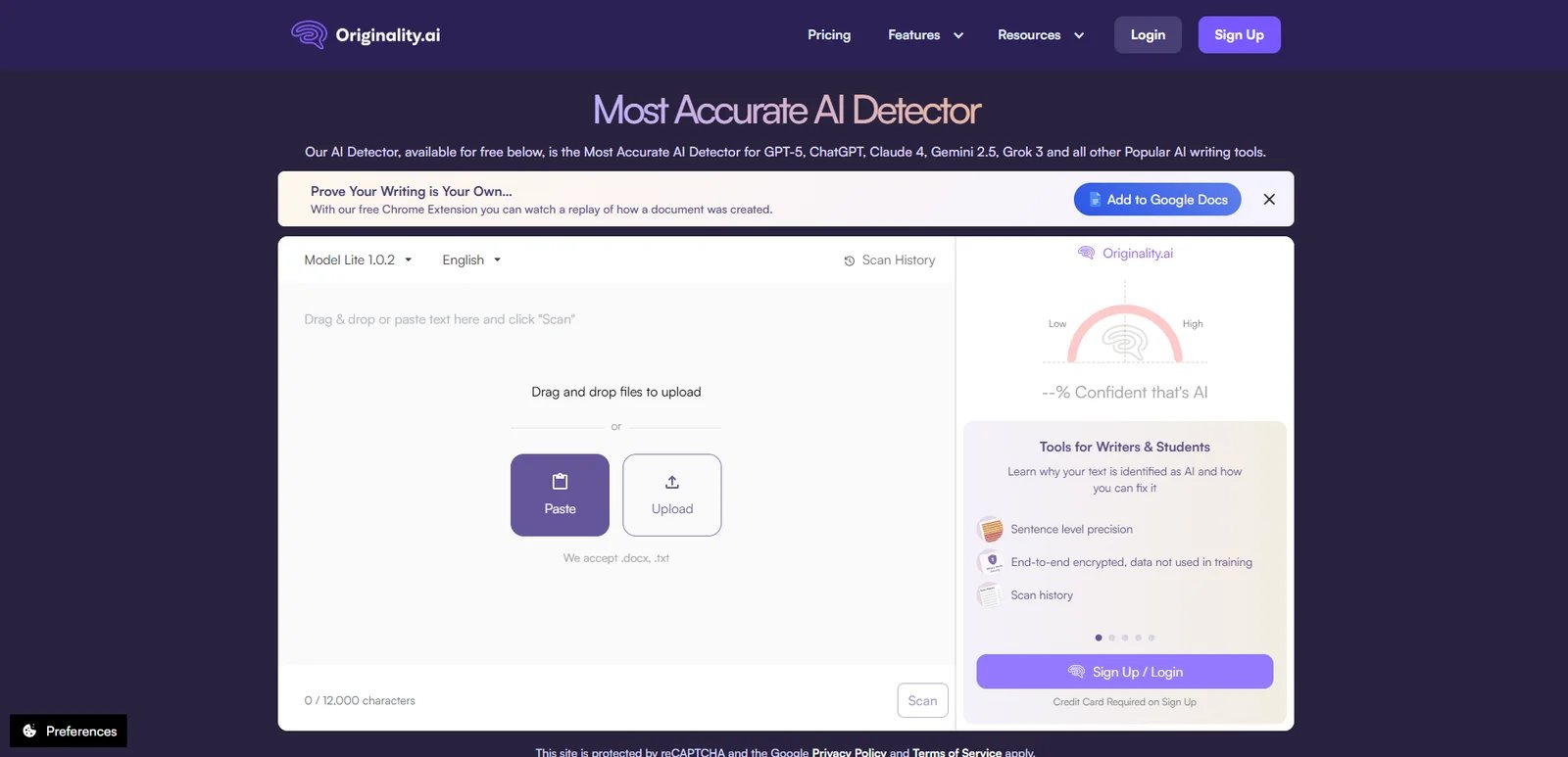 Originality.AI interface