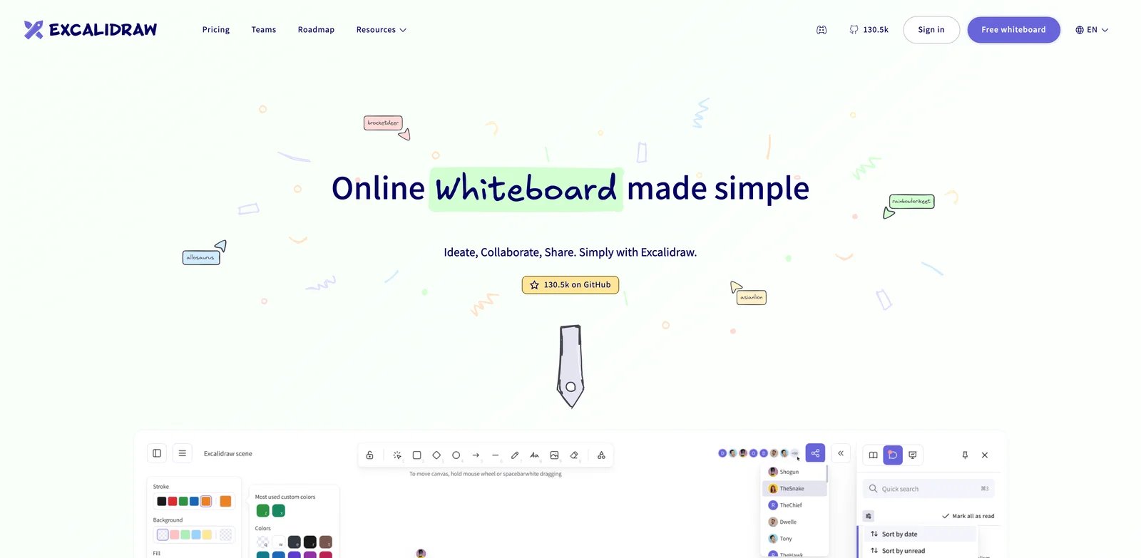 Excalidraw interface showing sketch-style AI diagram workflow