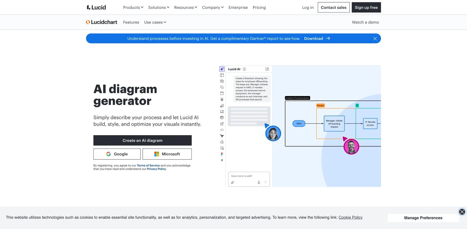 Lucid AI interface showing AI diagram generator workflow