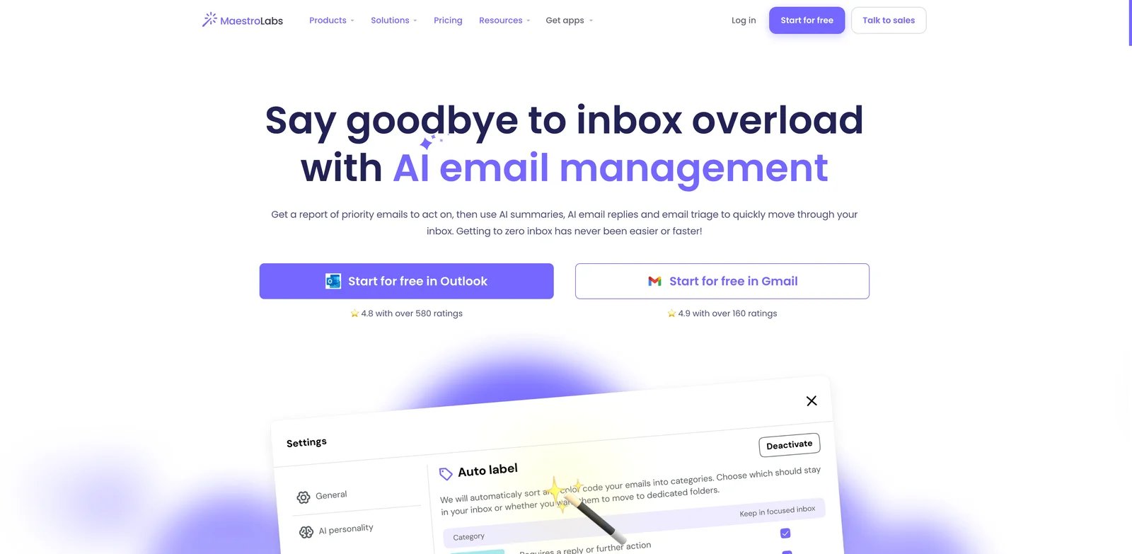MailMaestro interface showing Outlook AI email management