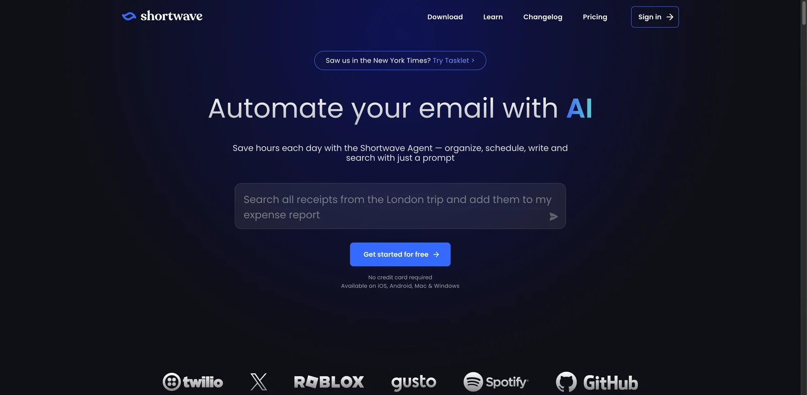Shortwave interface showing AI search and Gmail organization