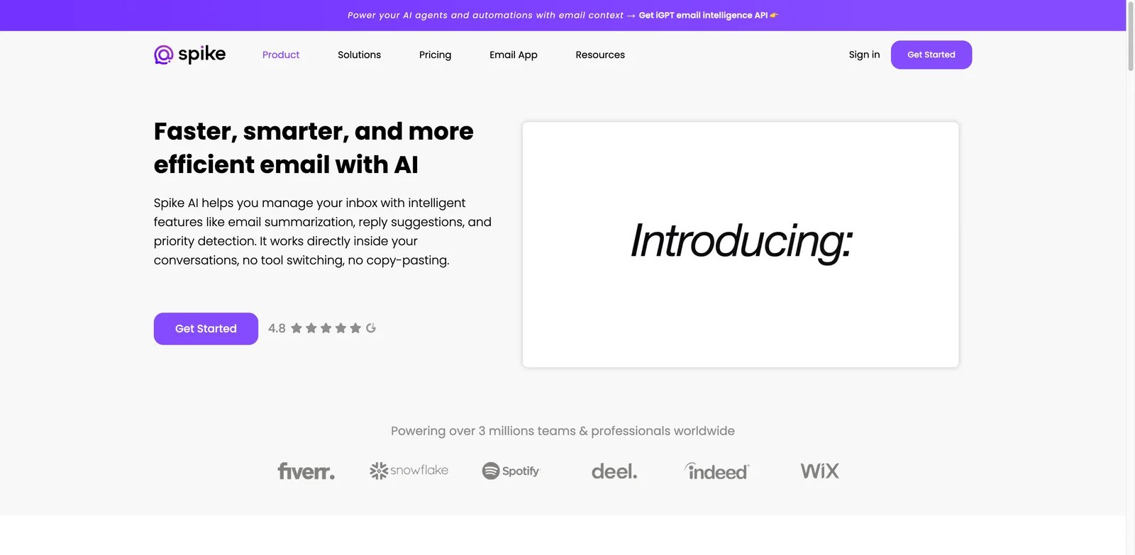 Spike interface showing AI email assistant priority and reply tools