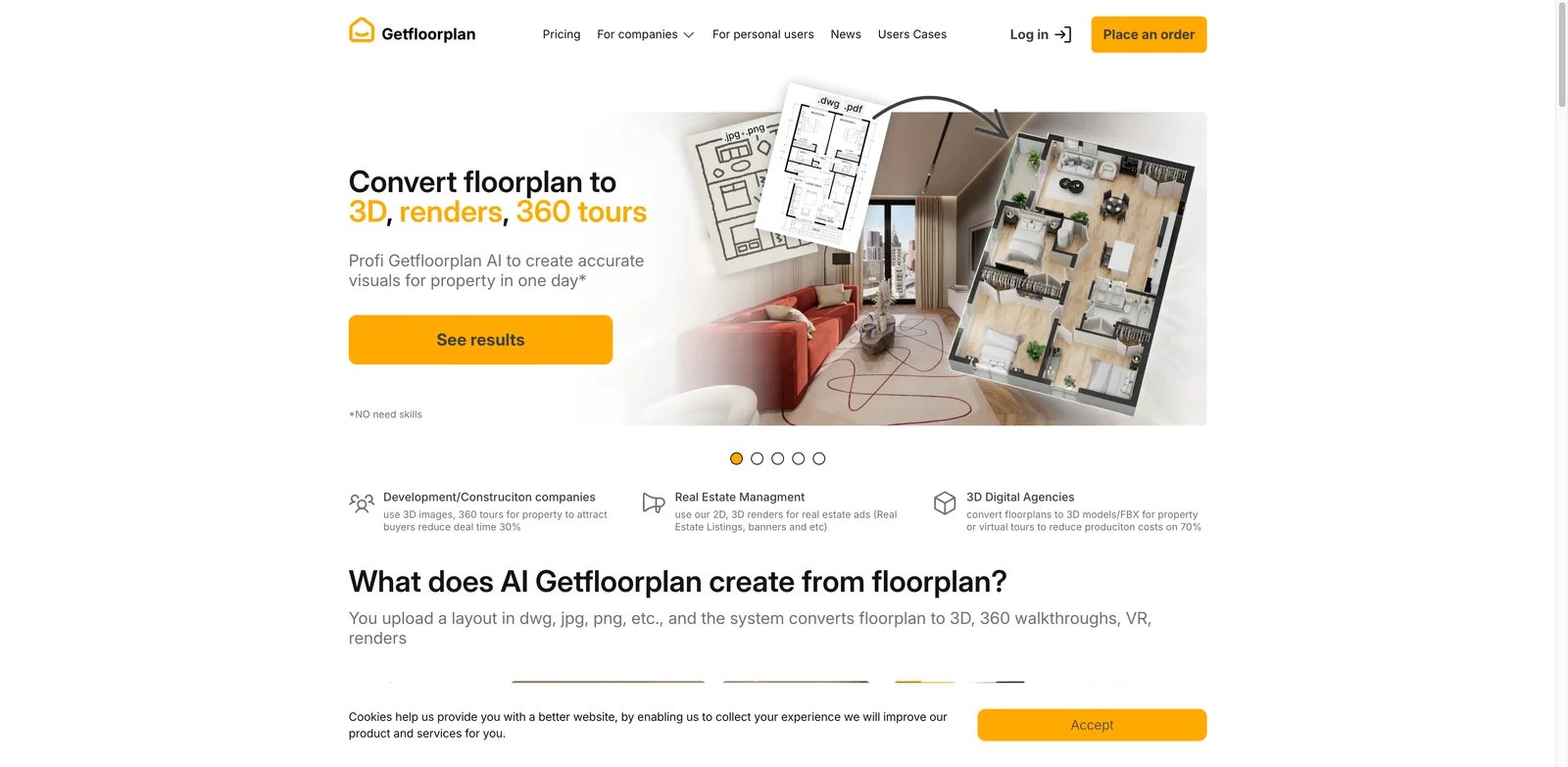Getfloorplan interface showing AI real estate floor plan package pricing