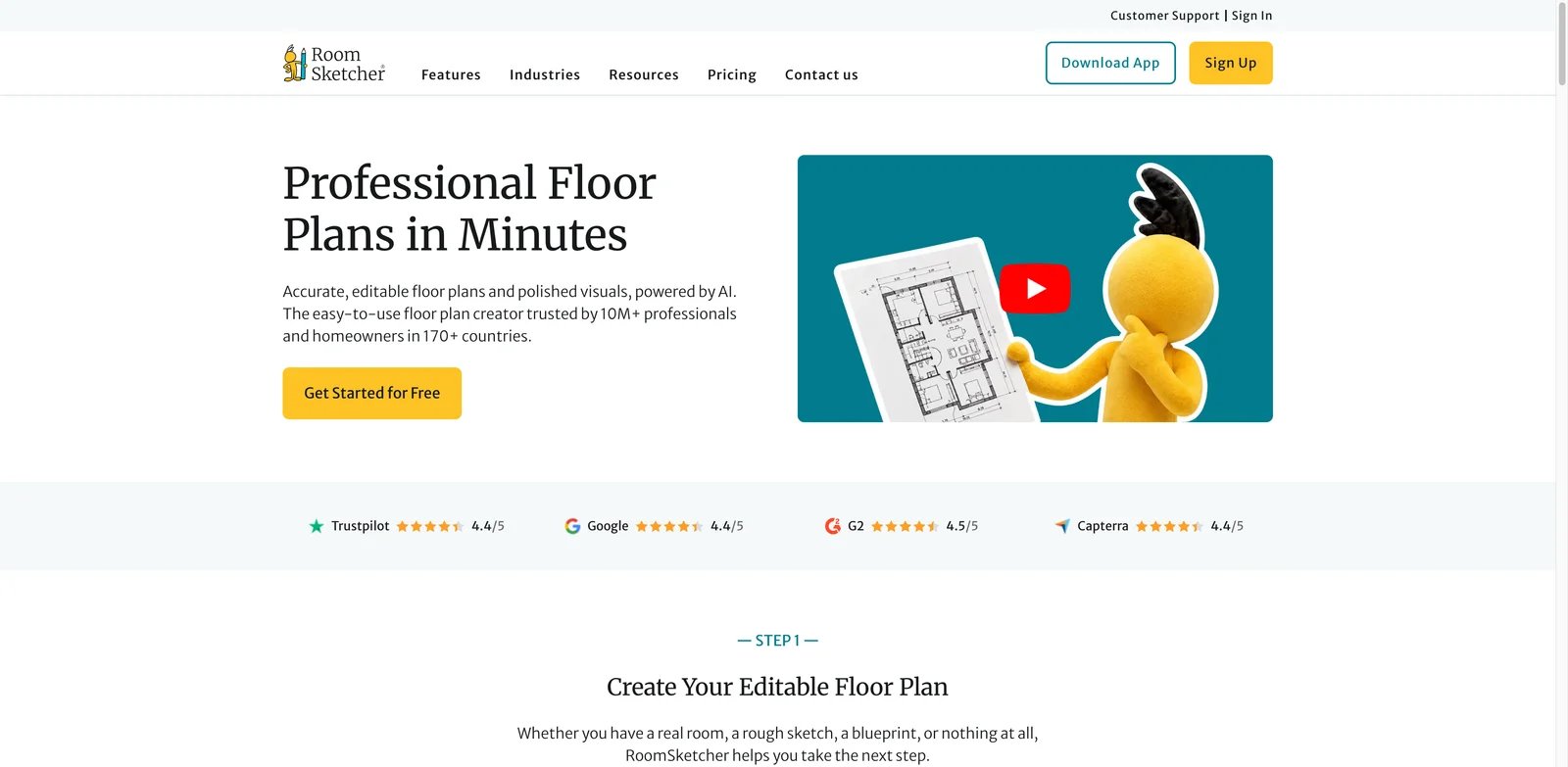 RoomSketcher interface showing 2D and 3D floor plan editing