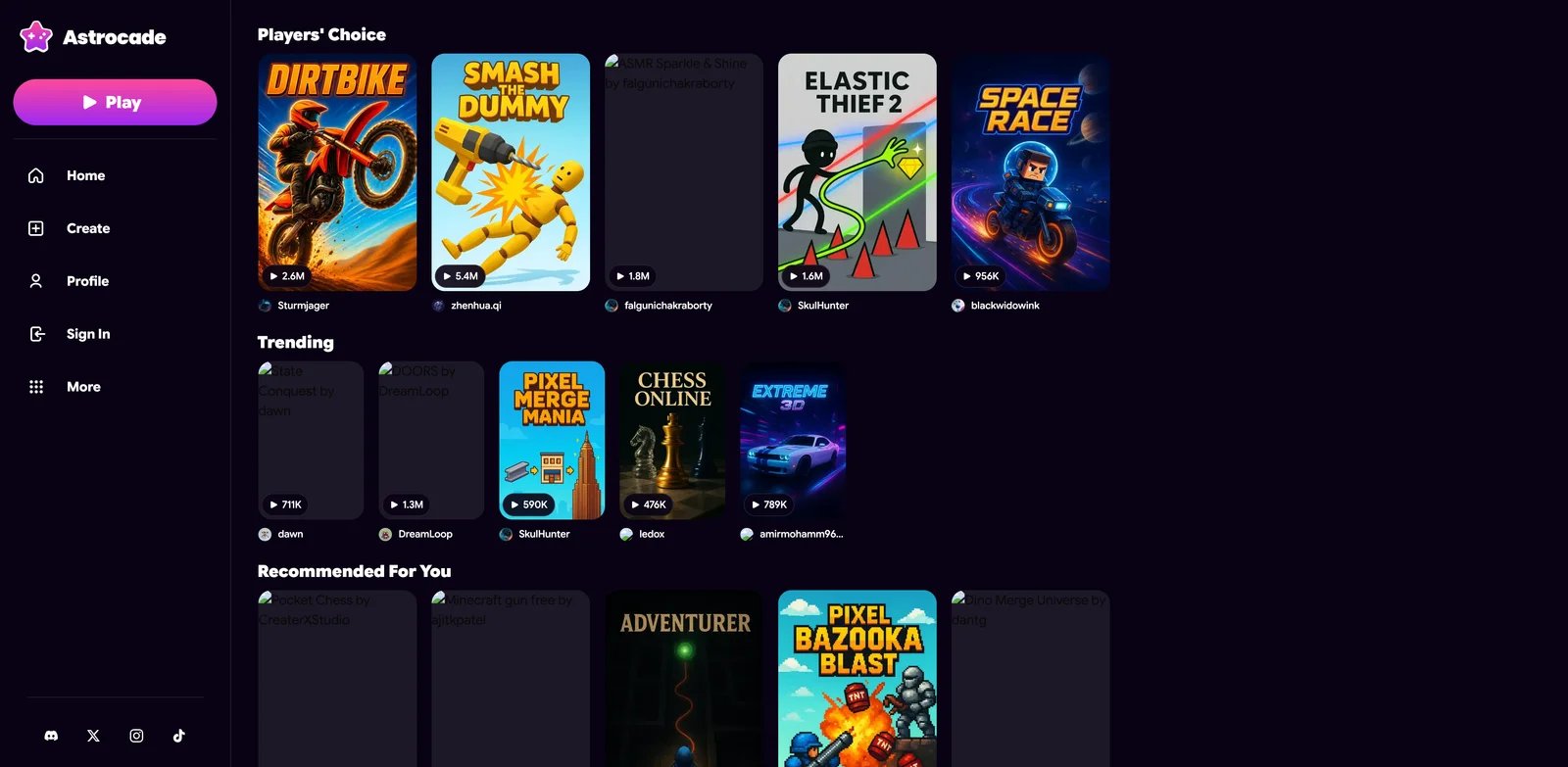 Astrocade interface showing describe-and-play AI mini-game creation