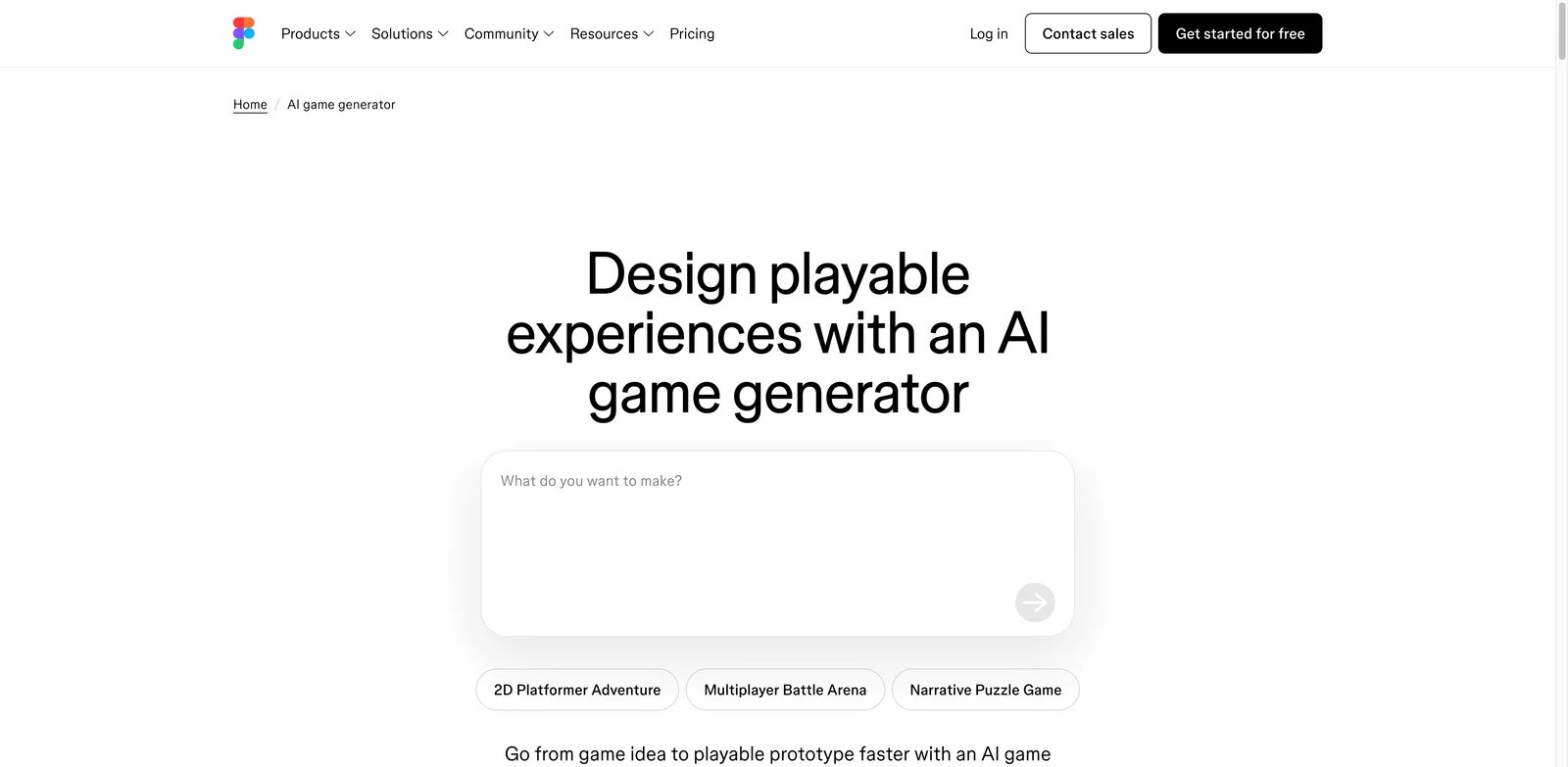 Figma Make AI Game Generator interface showing interactive game prototype generation