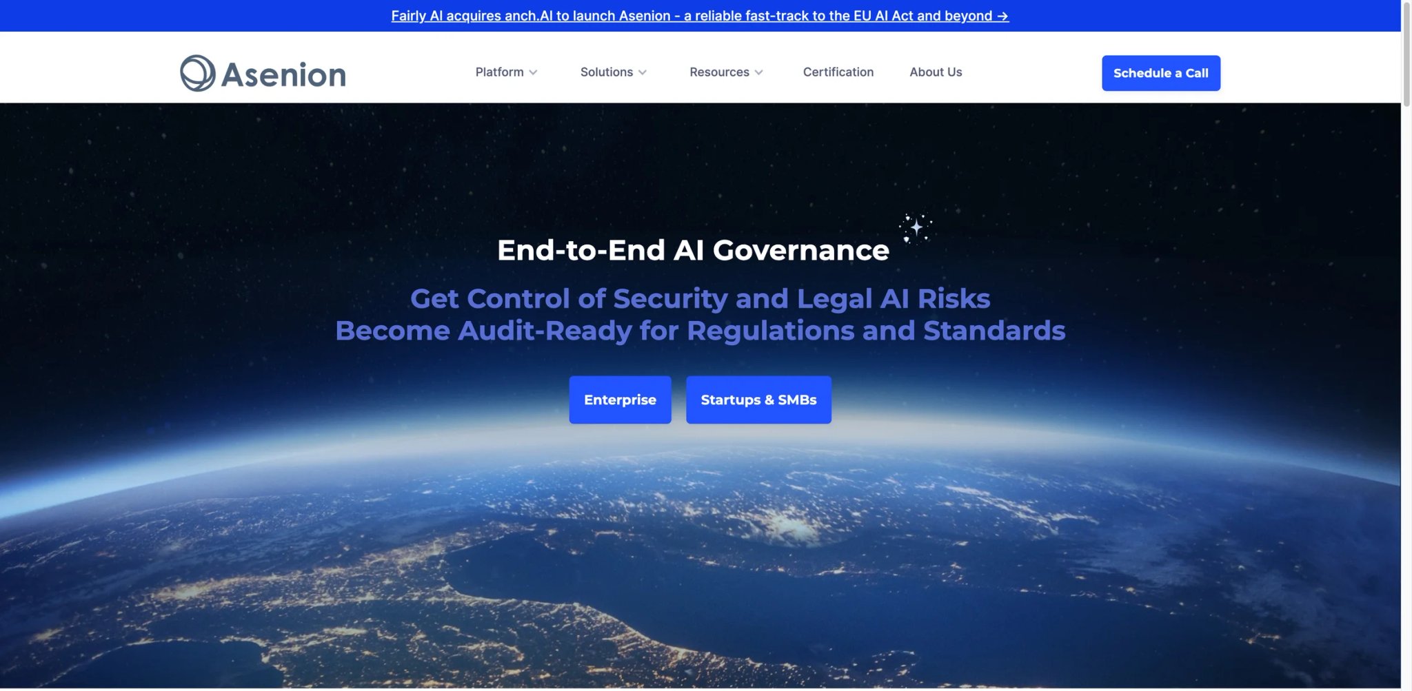 Asenion by Fairly AI interface showing AI governance compliance tracking and risk assessment