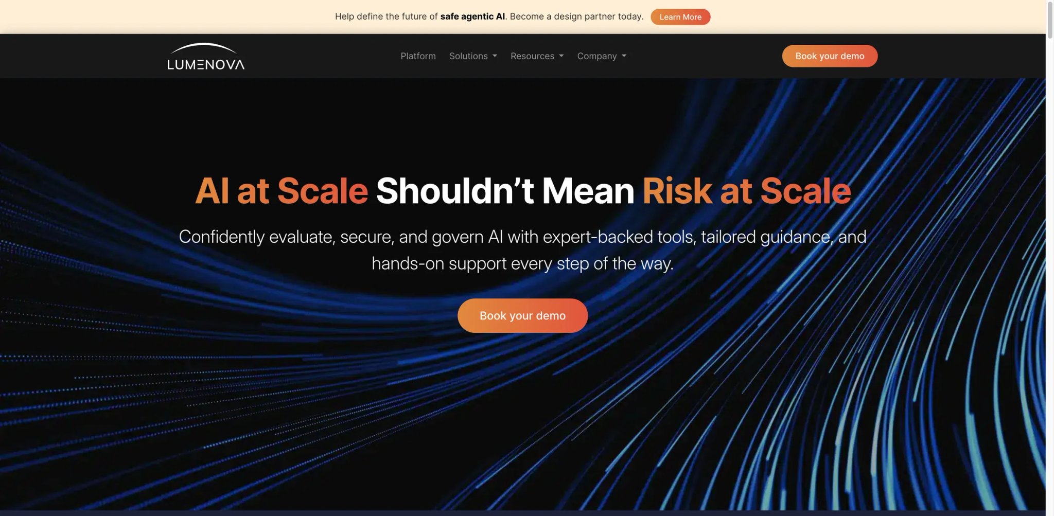 Lumenova AI interface showing AI risk evaluation dashboard with quantitative metrics