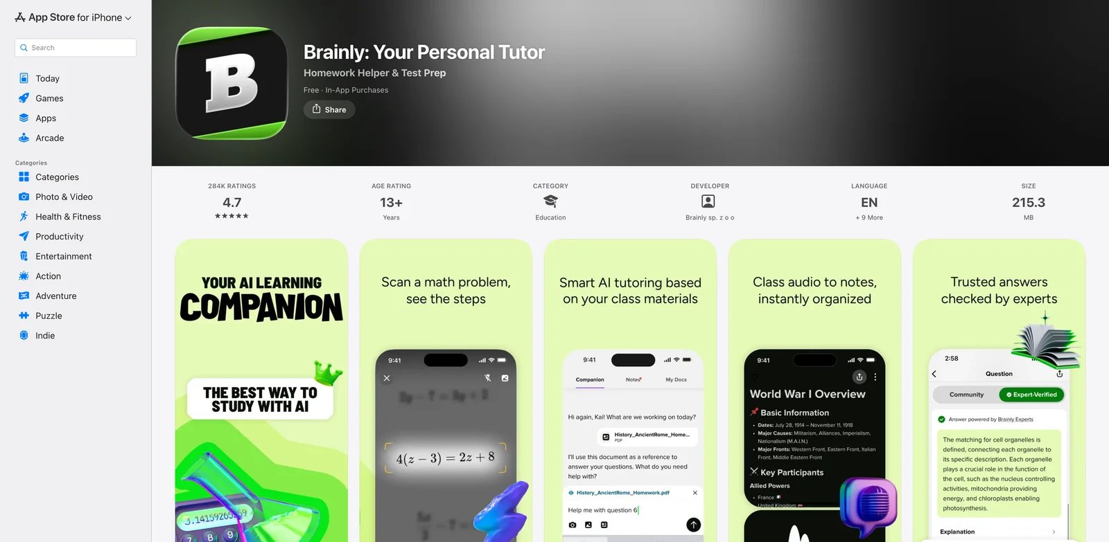 Brainly interface showing verified answers, worksheets, and AI tutoring
