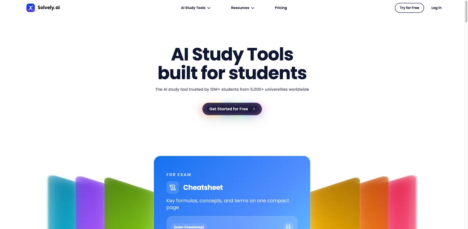 Solvely interface showing step-by-step AI homework solutions and study guides