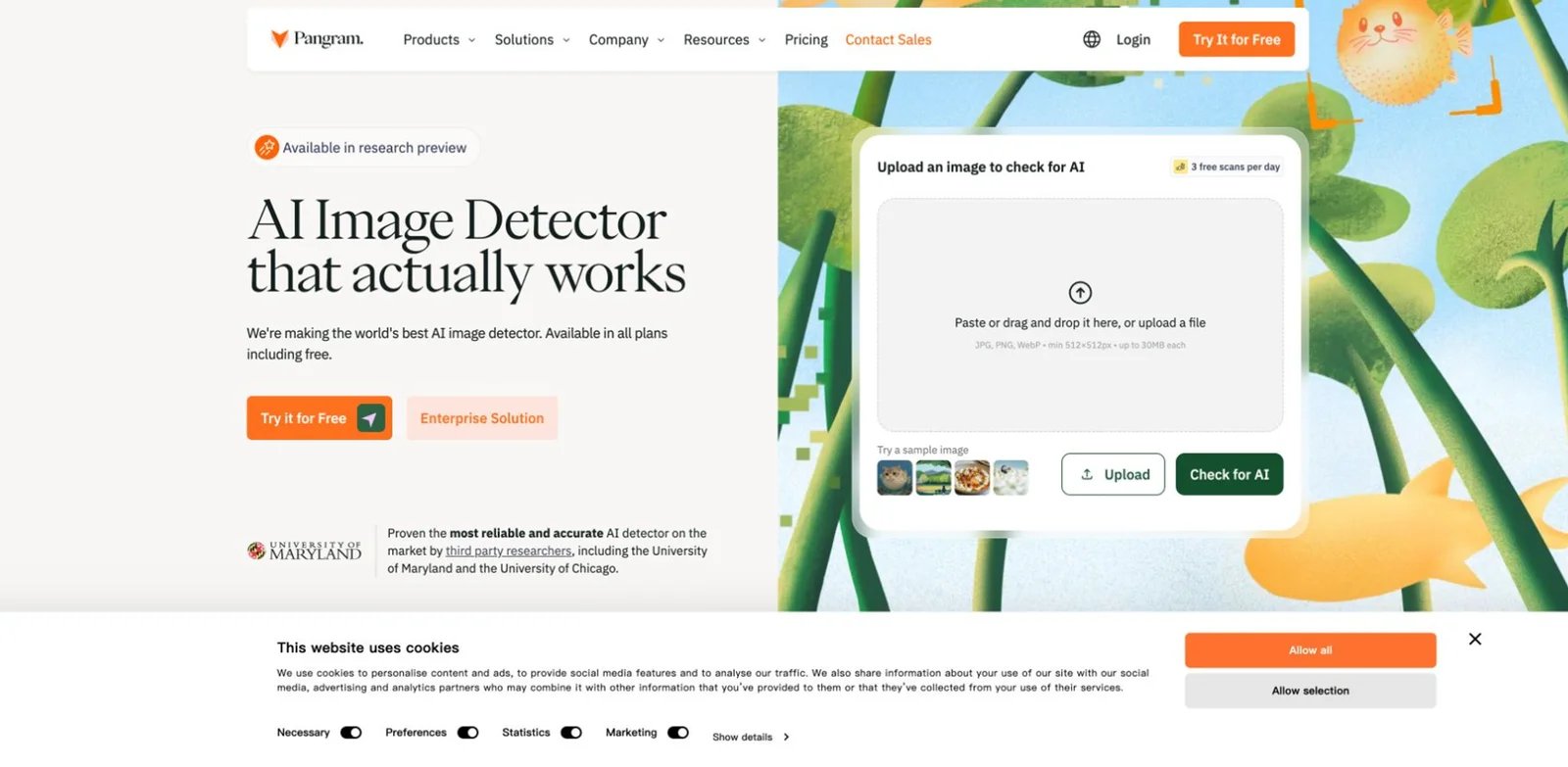 Pangram interface showing image detector research preview
