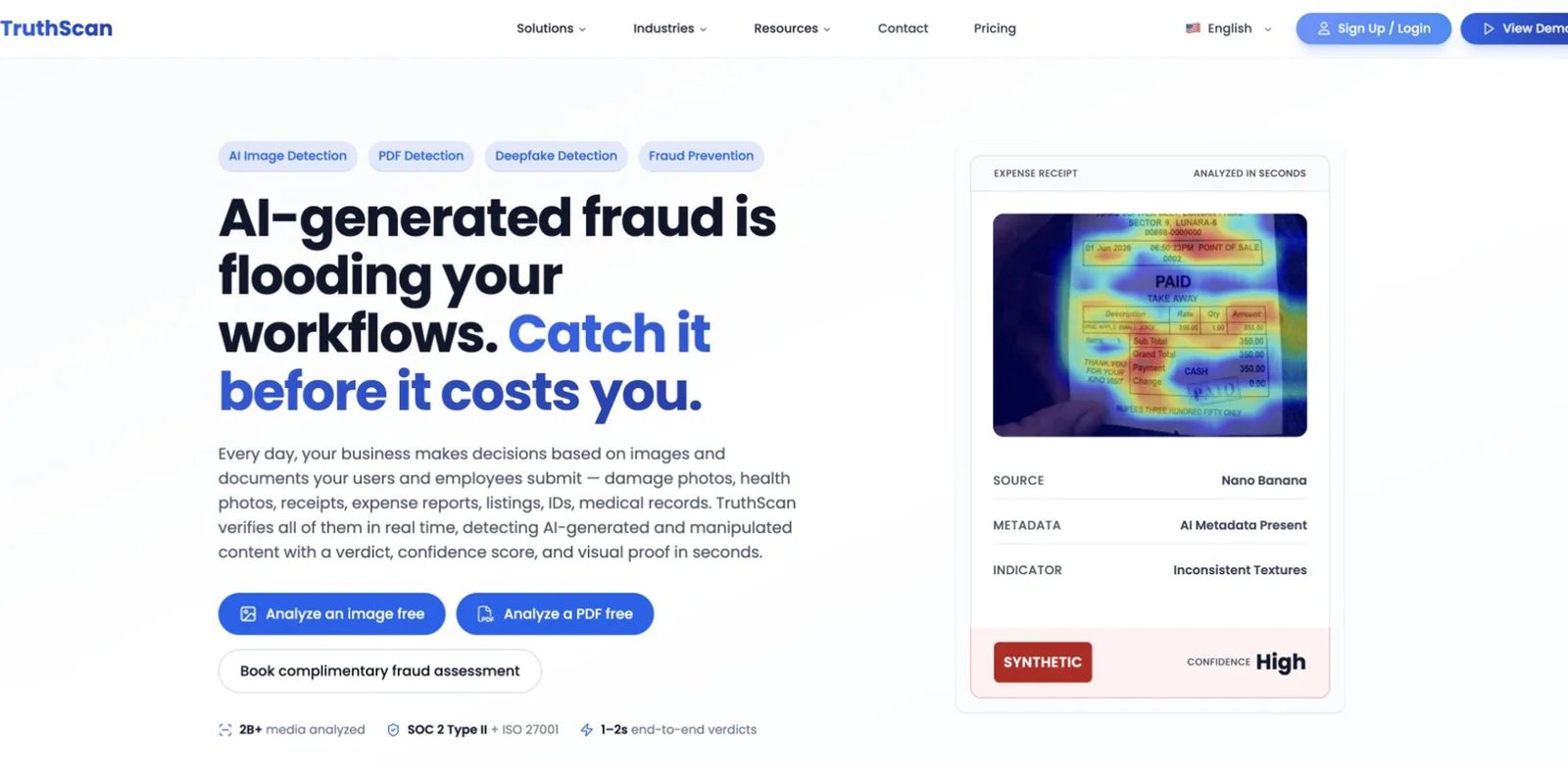 TruthScan interface showing AI image detection indicators