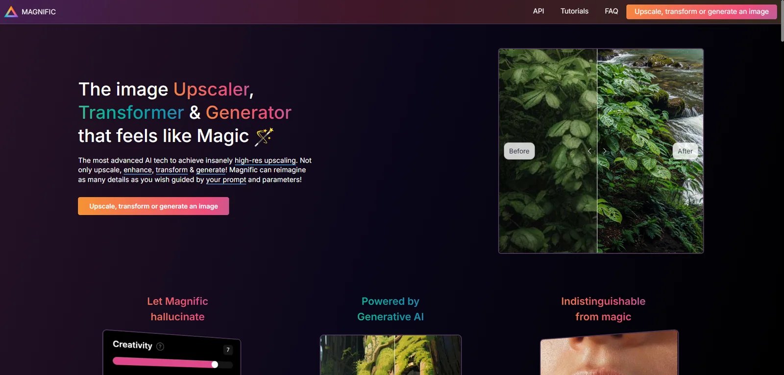 Magnific AI generative upscaling interface