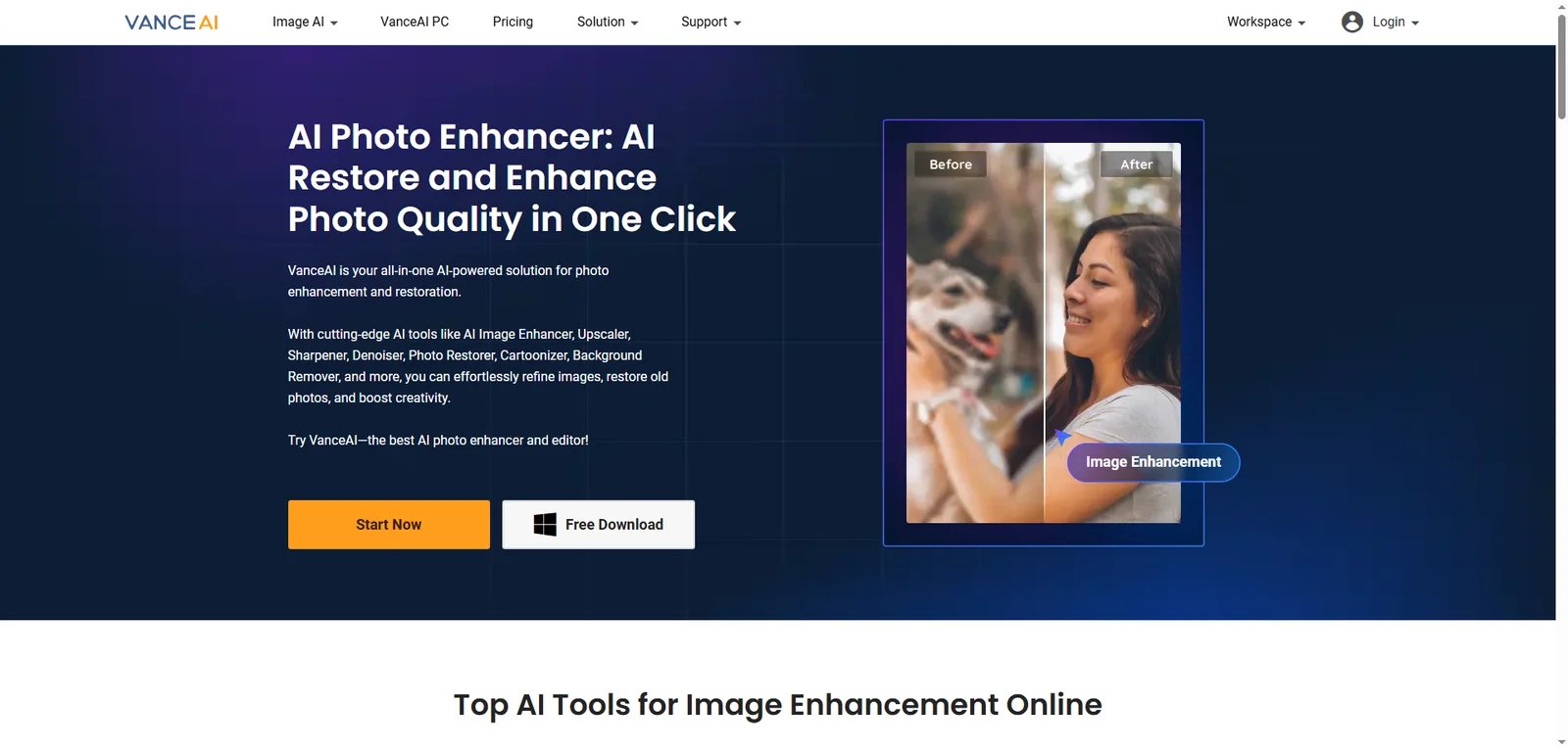VanceAI upscaler interface