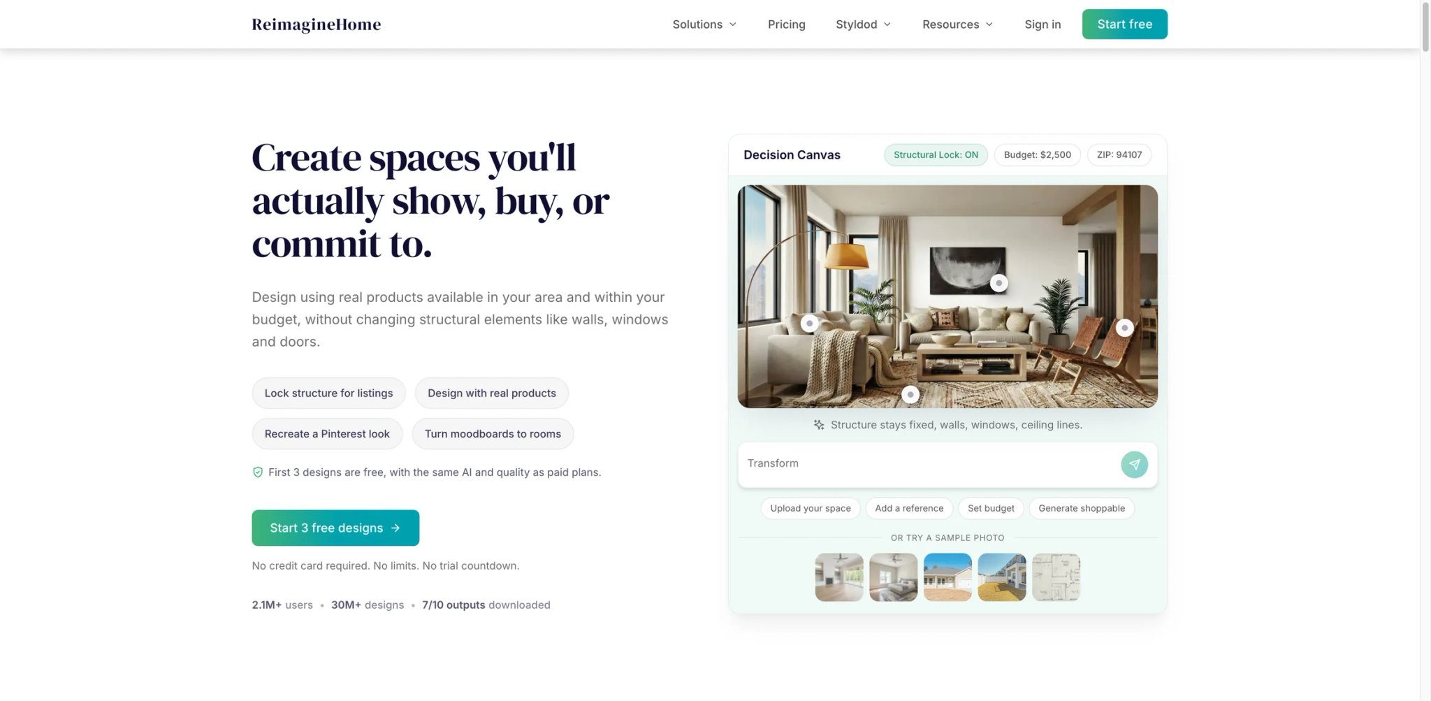 ReimagineHome interface showing shoppable redesign