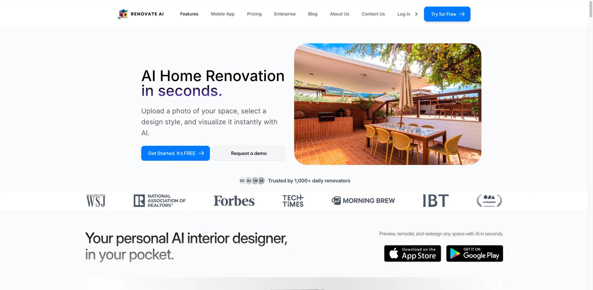 Renovate AI interface showing DIY renovation visualization