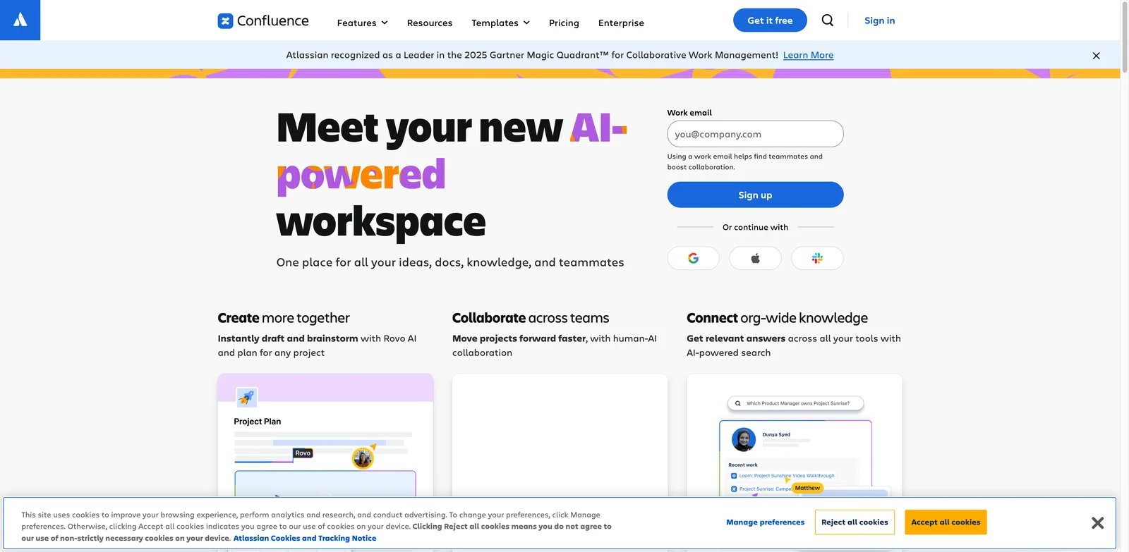 Atlassian Confluence + Rovo interface showing AI answers from team documentation