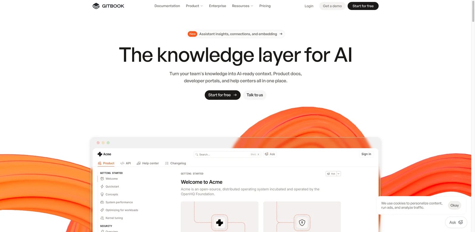 GitBook AI interface showing developer documentation with AI search