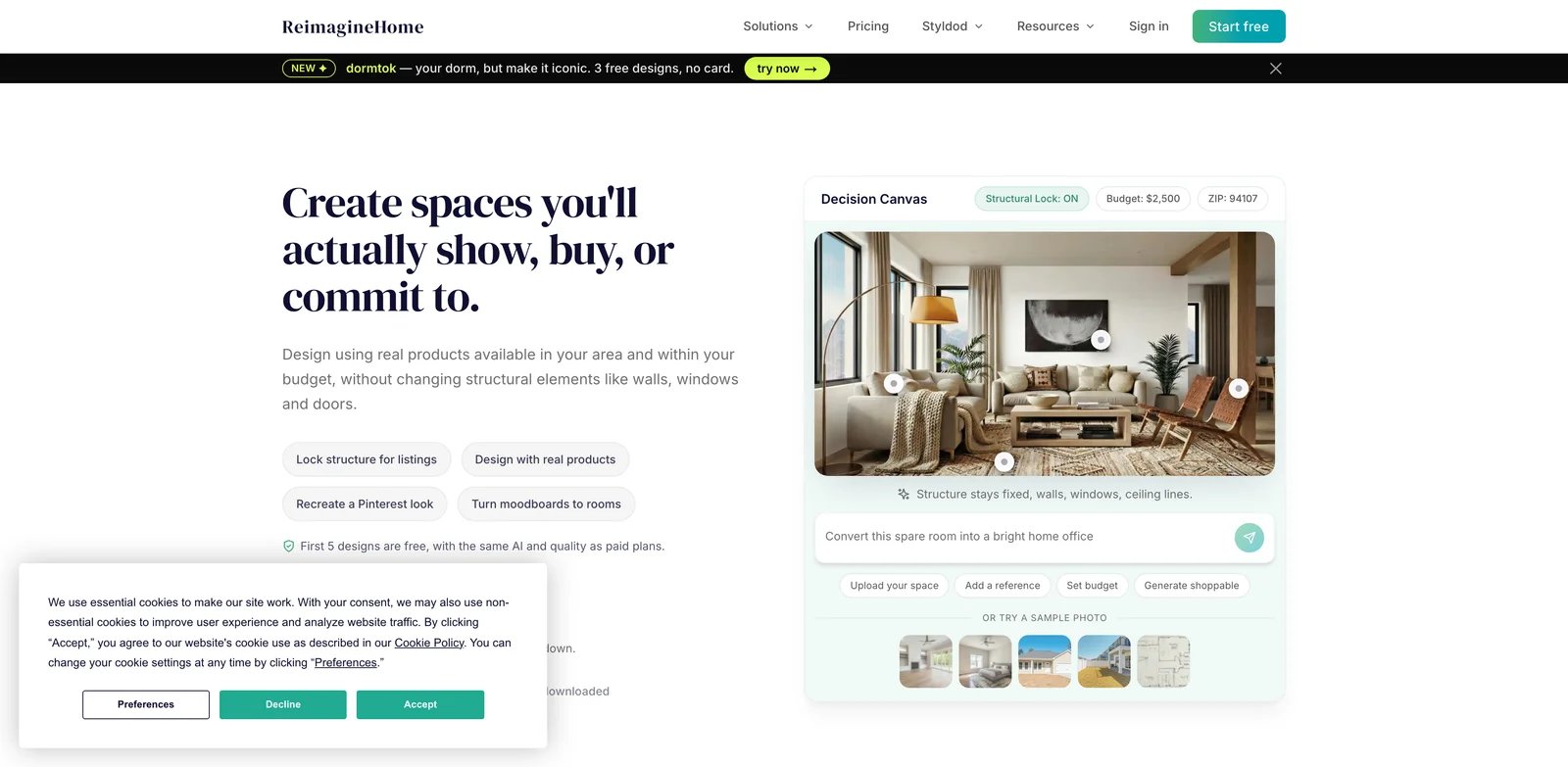 REimagineHome interface showing exterior and landscape AI redesign