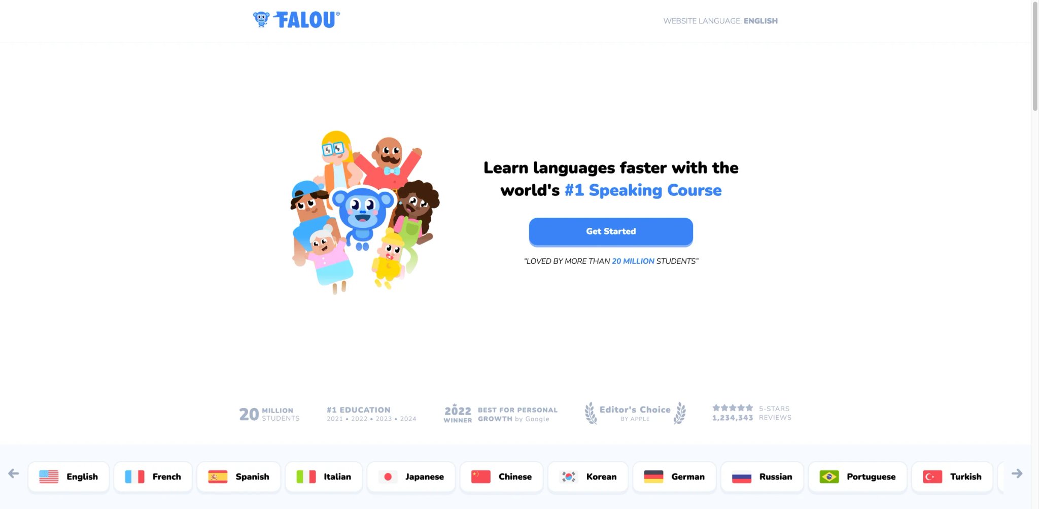 Falou interface showing speaking practice