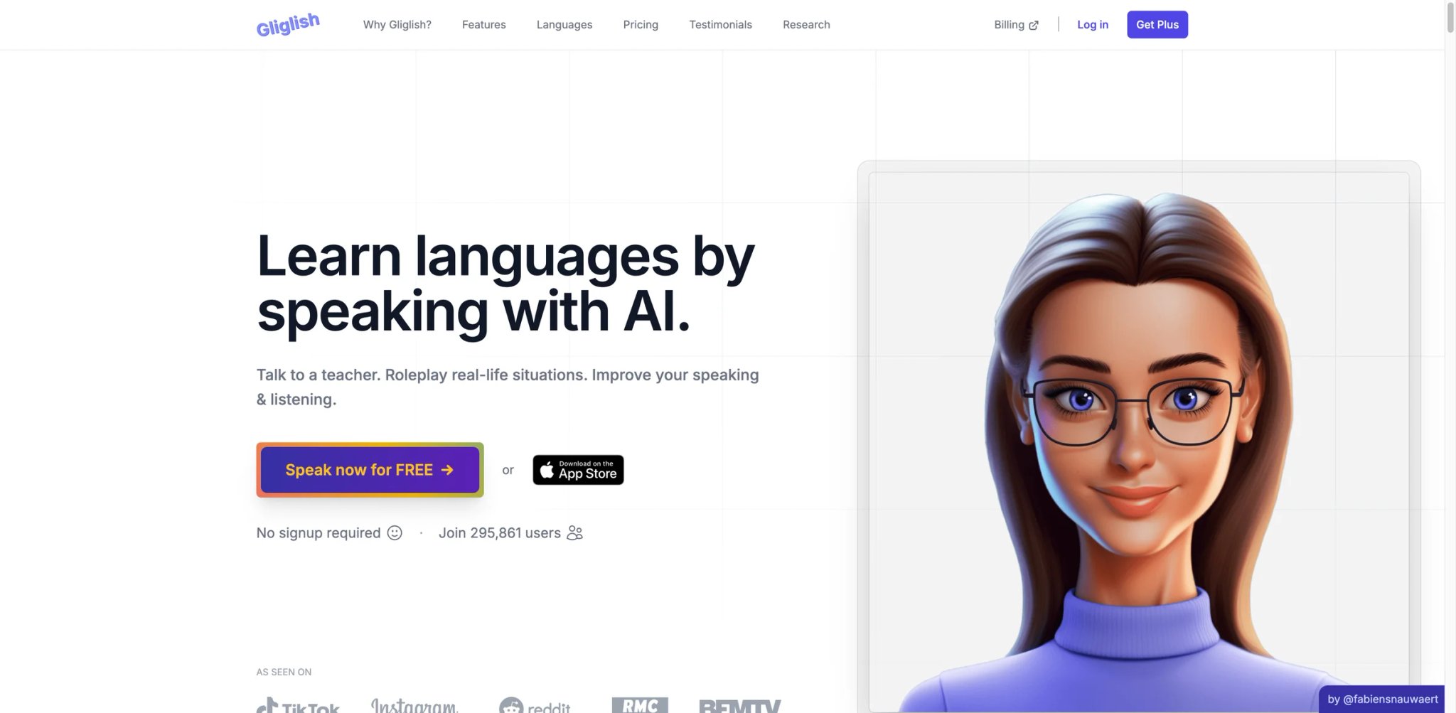 Gliglish interface showing AI conversation