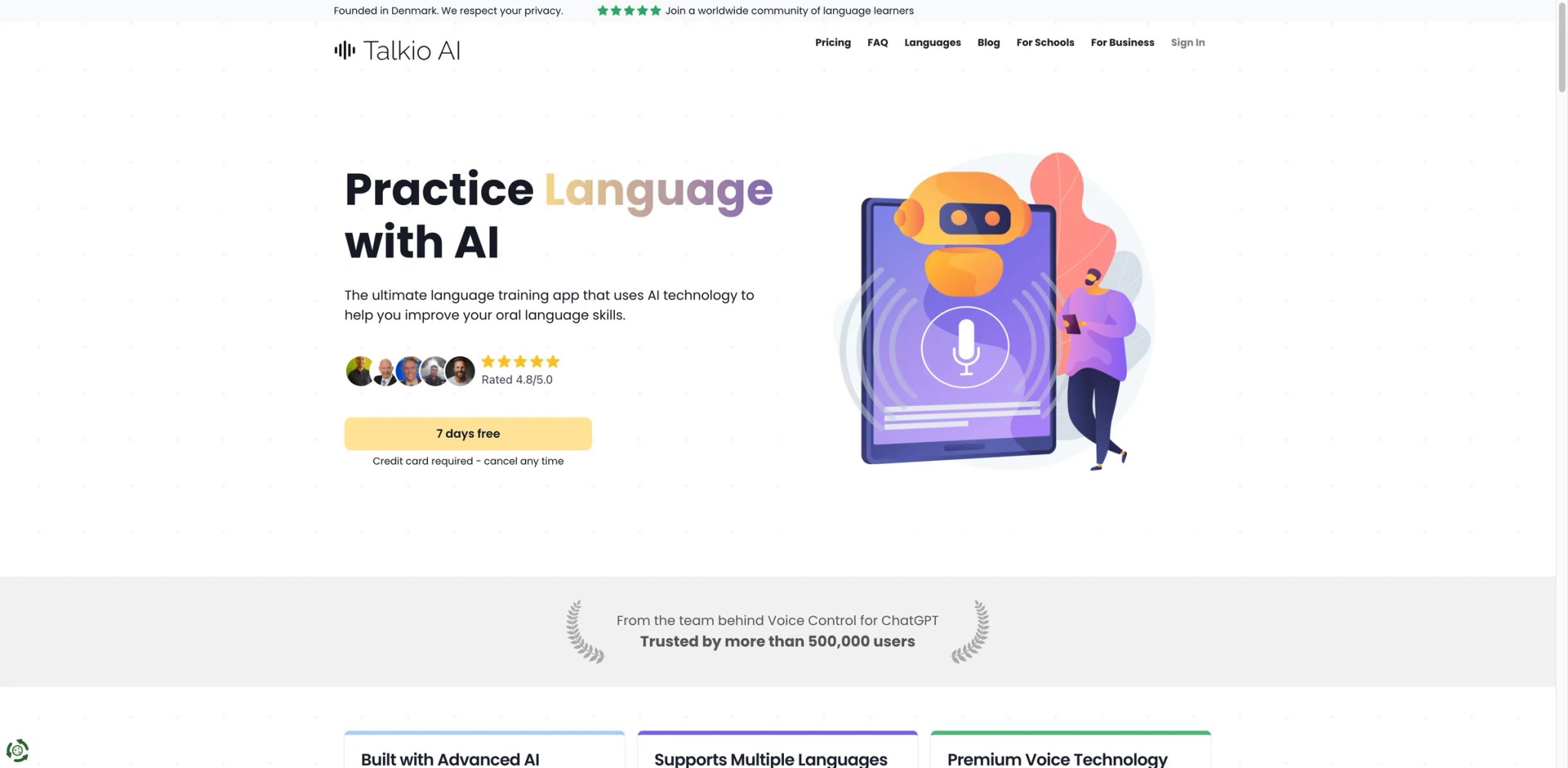 Talkio AI interface showing pronunciation feedback