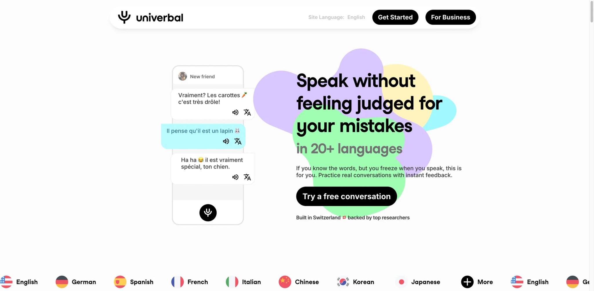 Univerbal interface showing scenario-based practice