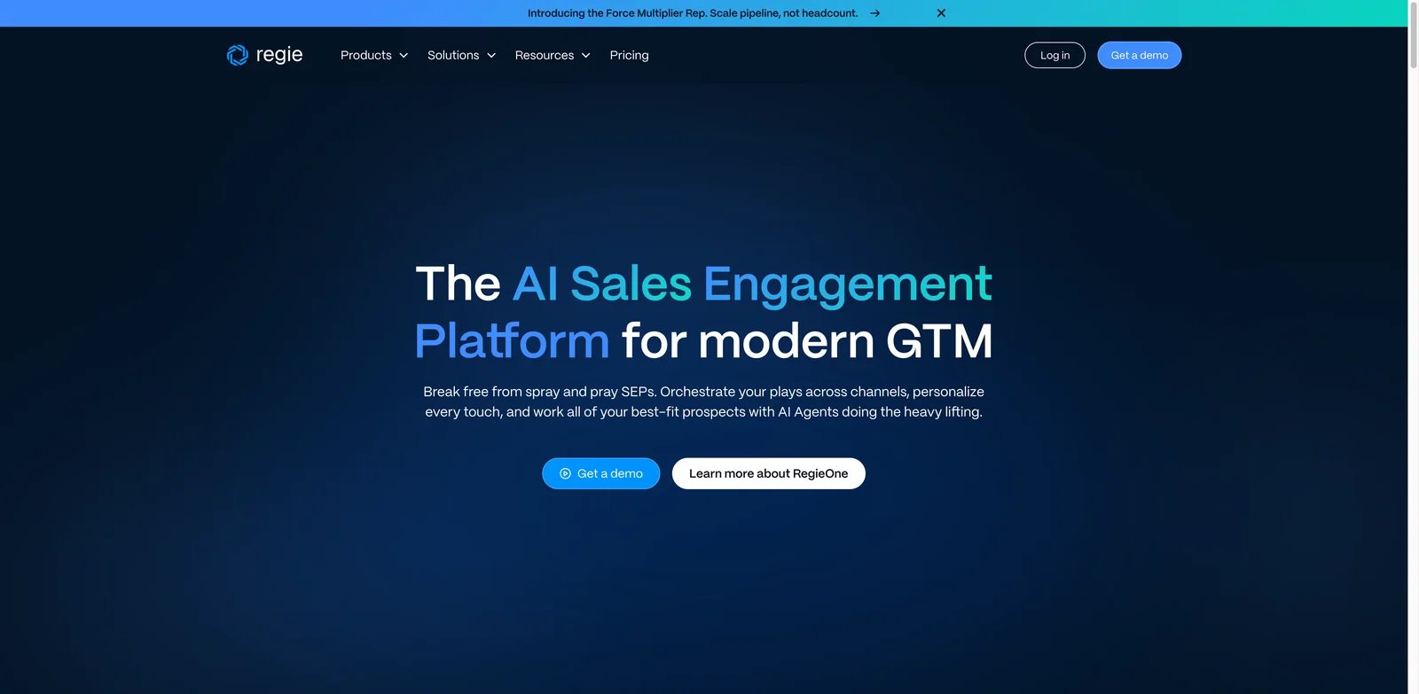 Regie.ai interface showing AI sales content and outbound sequencing