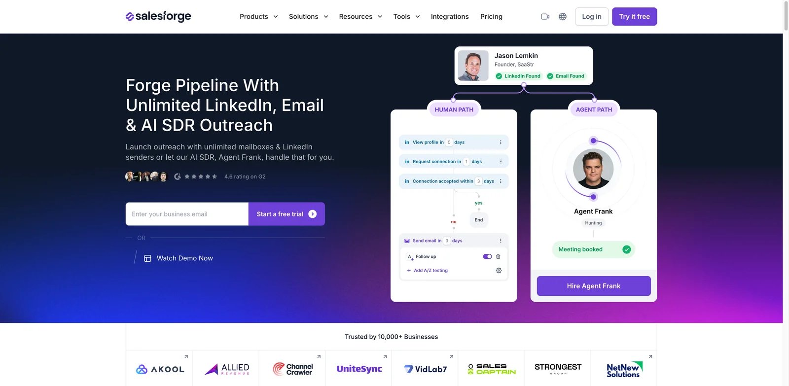 Salesforge interface showing AI SDR outreach and mailbox infrastructure