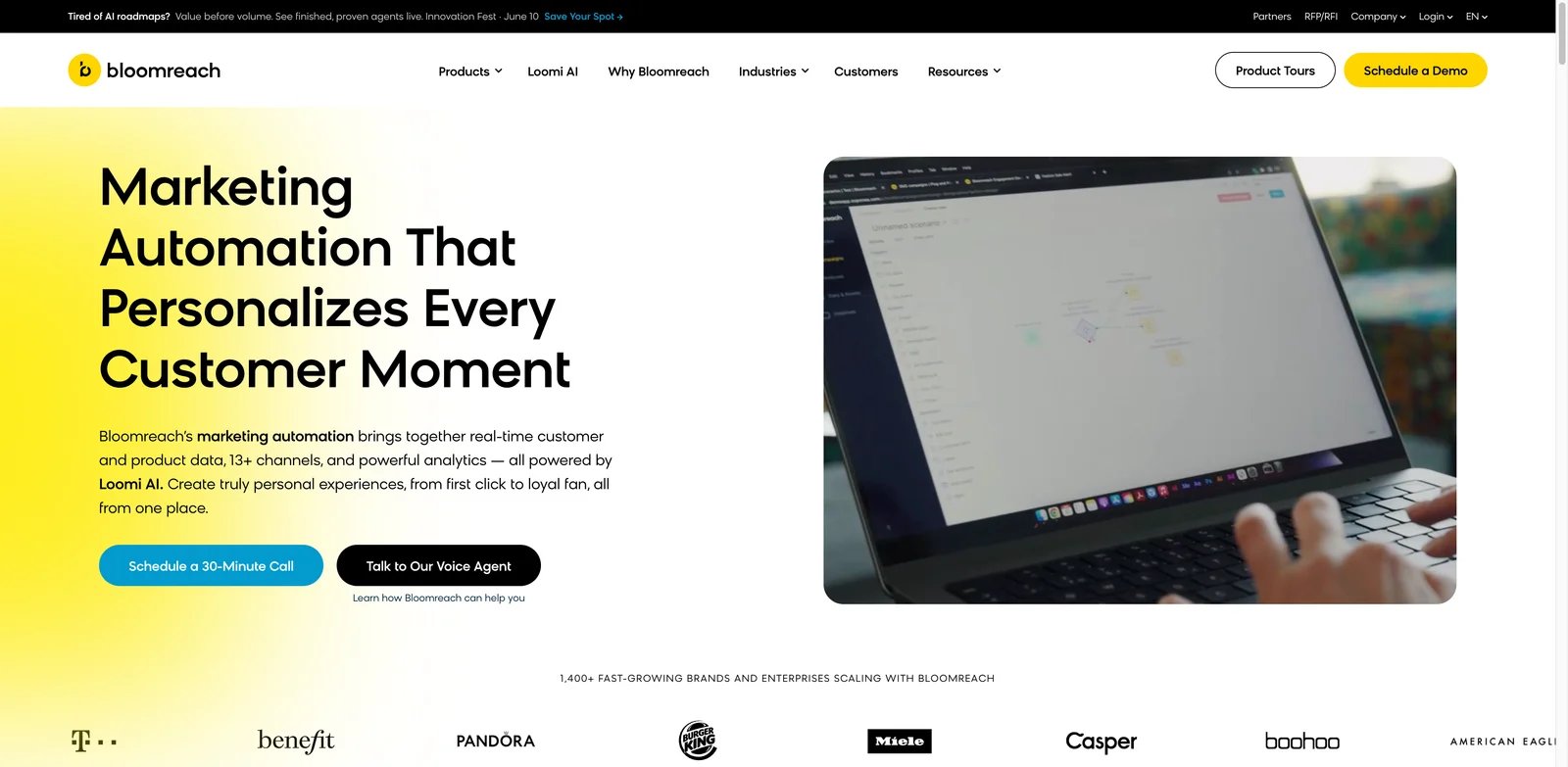 Bloomreach Engagement interface showing ecommerce customer engagement automation