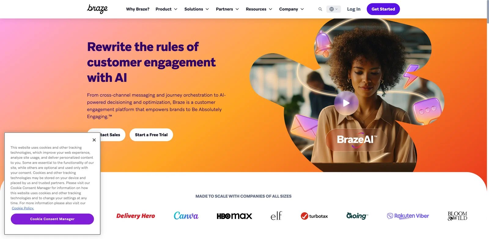 Braze interface showing Canvas journey orchestration and BrazeAI