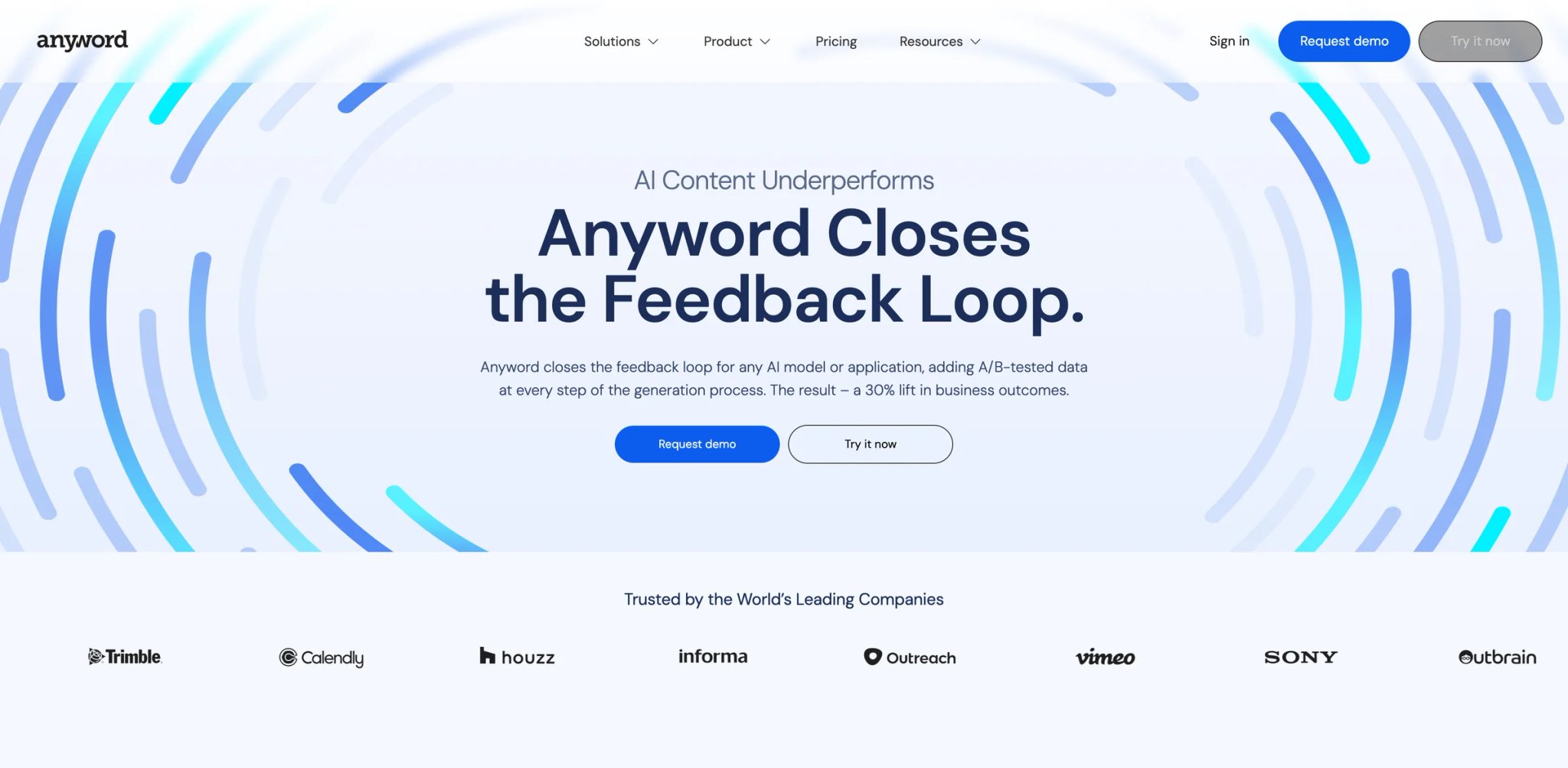 Anyword interface showing predictive performance score for ad copy