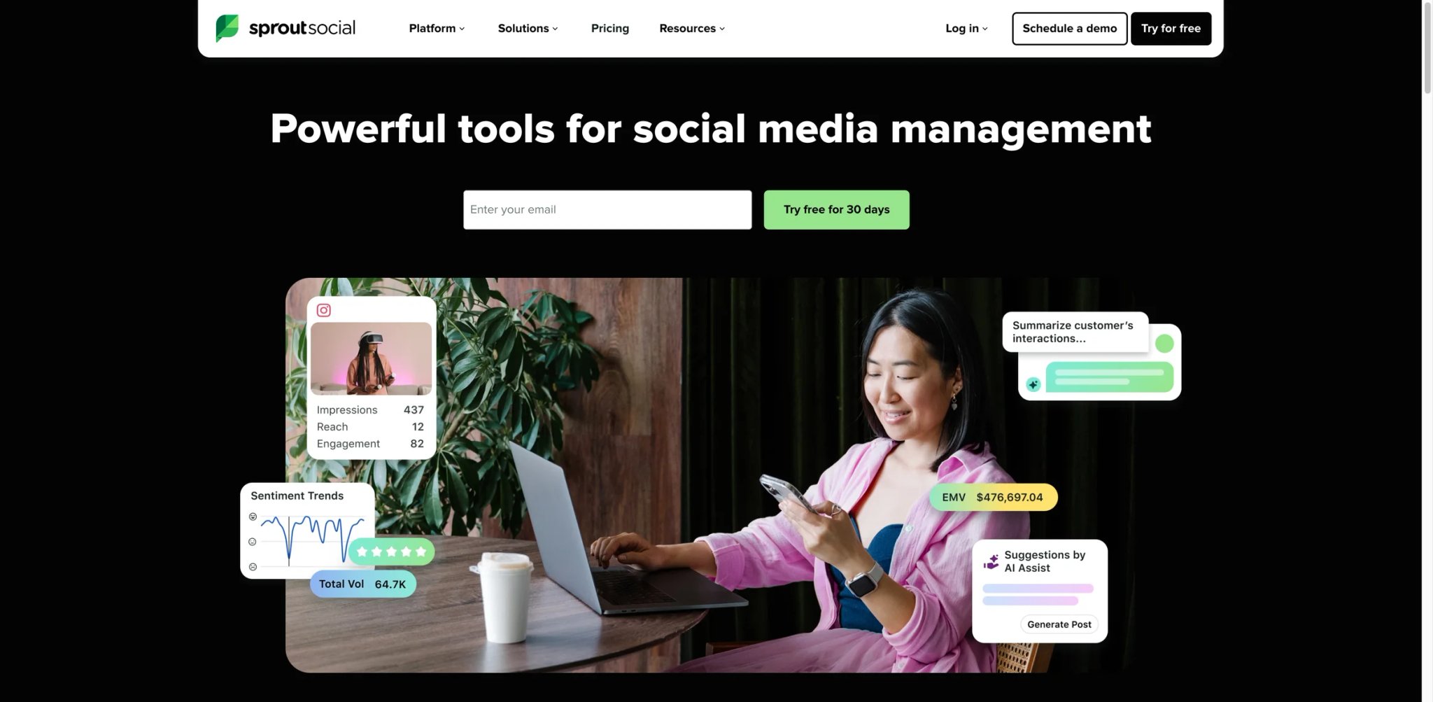 Sprout Social interface showing social media inbox and publishing calendar