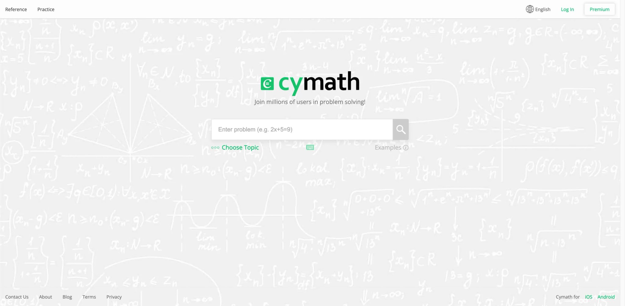 Cymath interface showing algebra step-by-step solutions