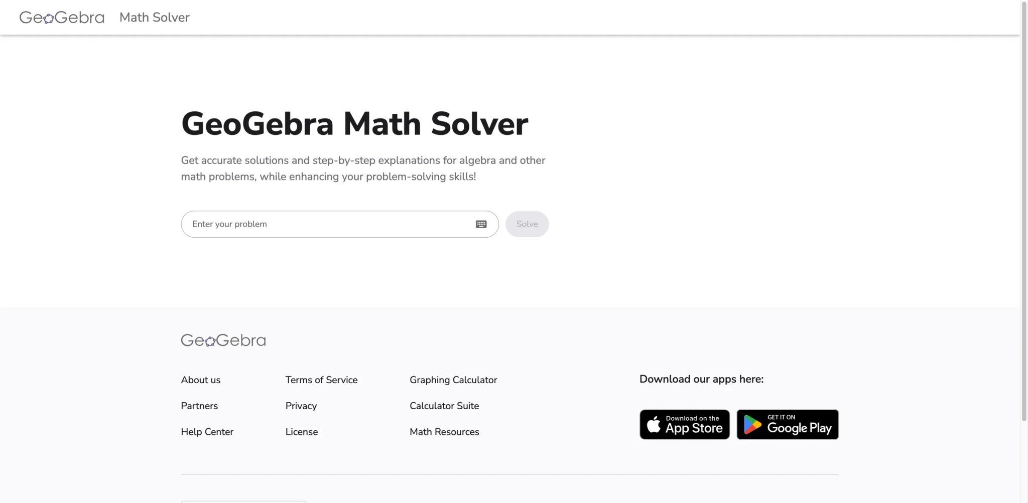 GeoGebra Math Solver interface showing interactive graphing
