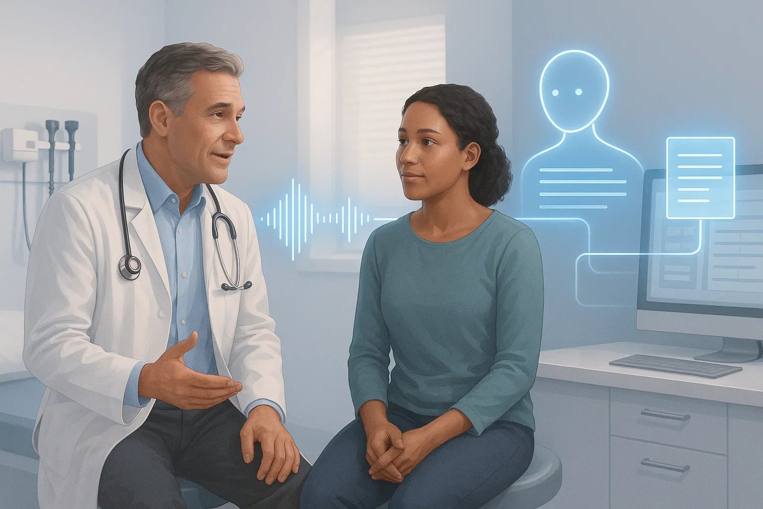 AI medical scribe technology conceptual illustration