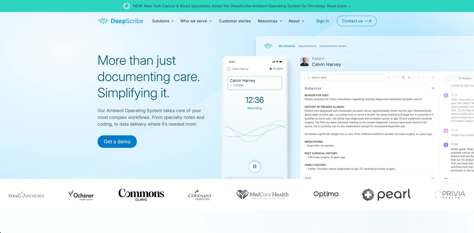 DeepScribe AI medical scribe interface