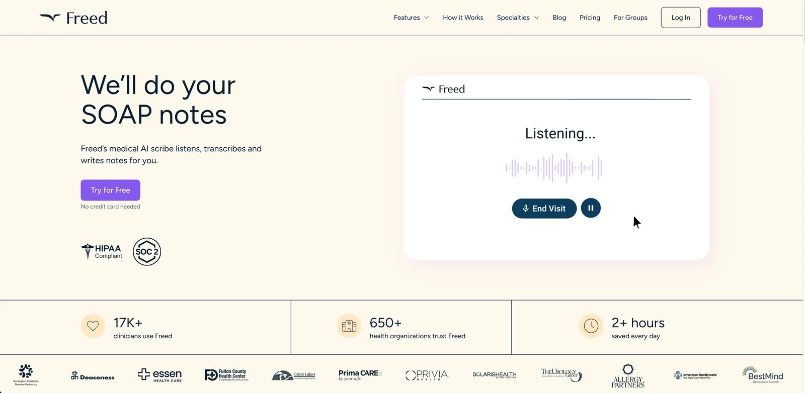 Freed AI clinical documentation assistant