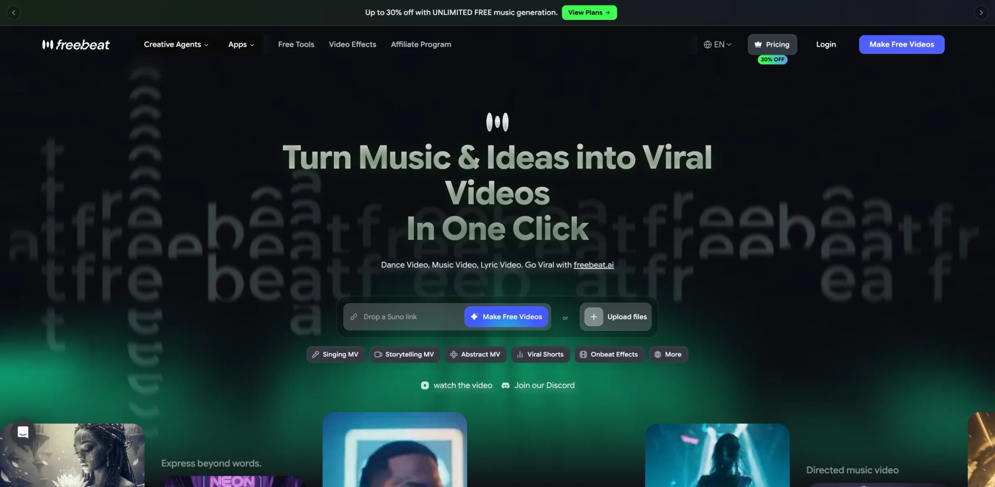 freebeat.ai interface showing music import and beat sync preview